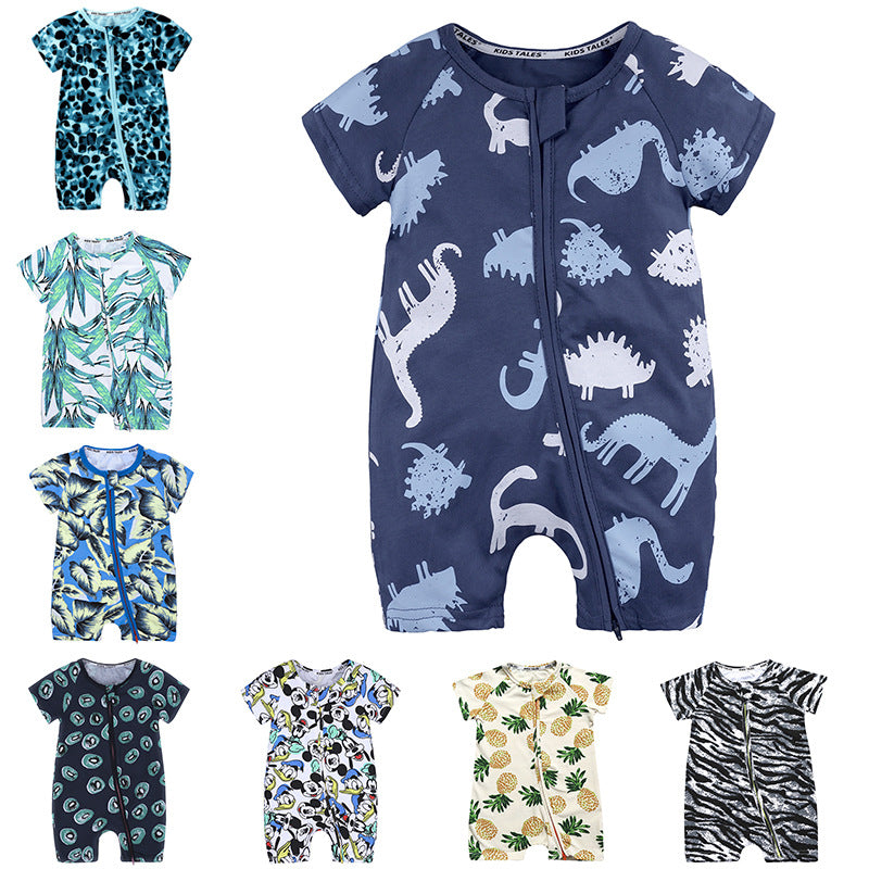 Summer Short Sleeved Romper Born Printed Double Zipper Jumpsuit Jumpsuit, Climbing Suit
