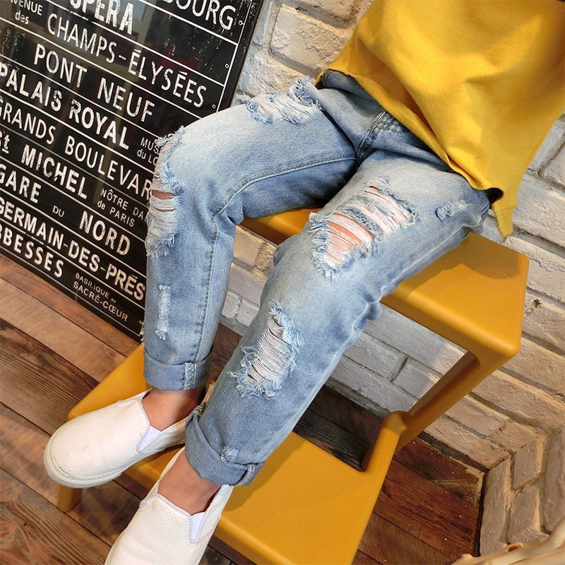 Children's Clothing Ripped Jeans Korean Trousers Boy Children's Pants