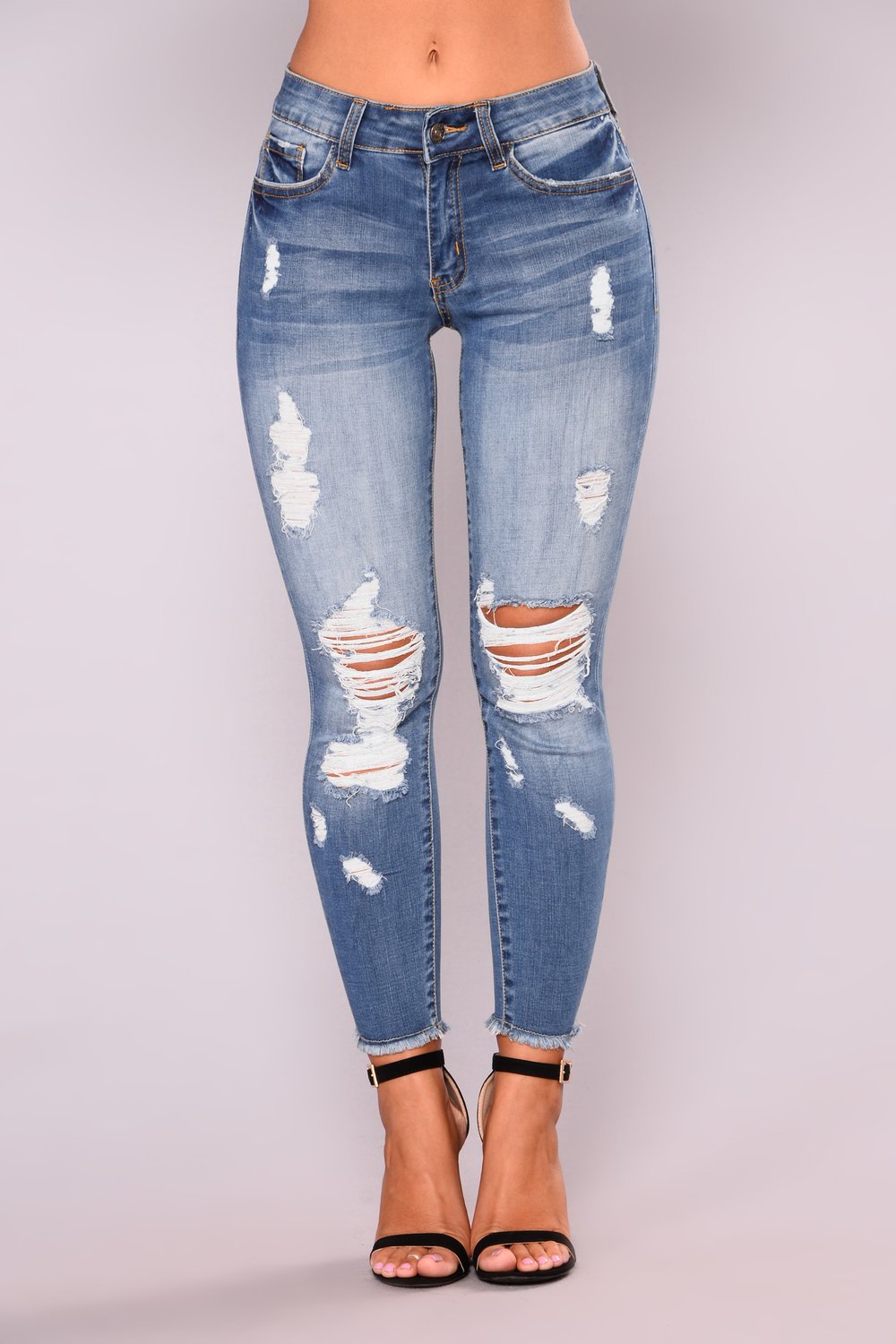 Women's Summer High Elastic Cropped Ripped Skinny Women's Jeans