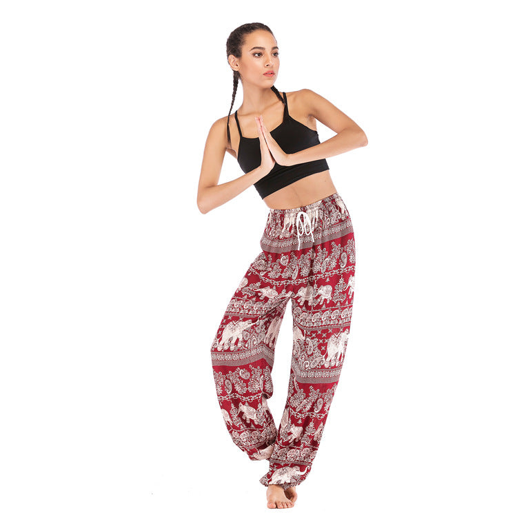 Women's Bohemian Thailand Elephant Yoga Bloomers Clothes Casual Pants