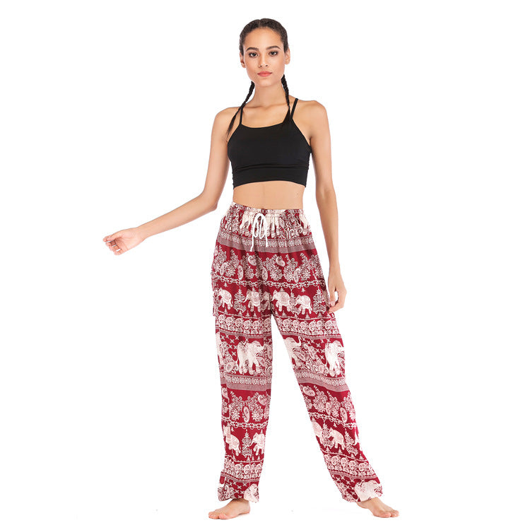 Women's Bohemian Thailand Elephant Yoga Bloomers Clothes Casual Pants