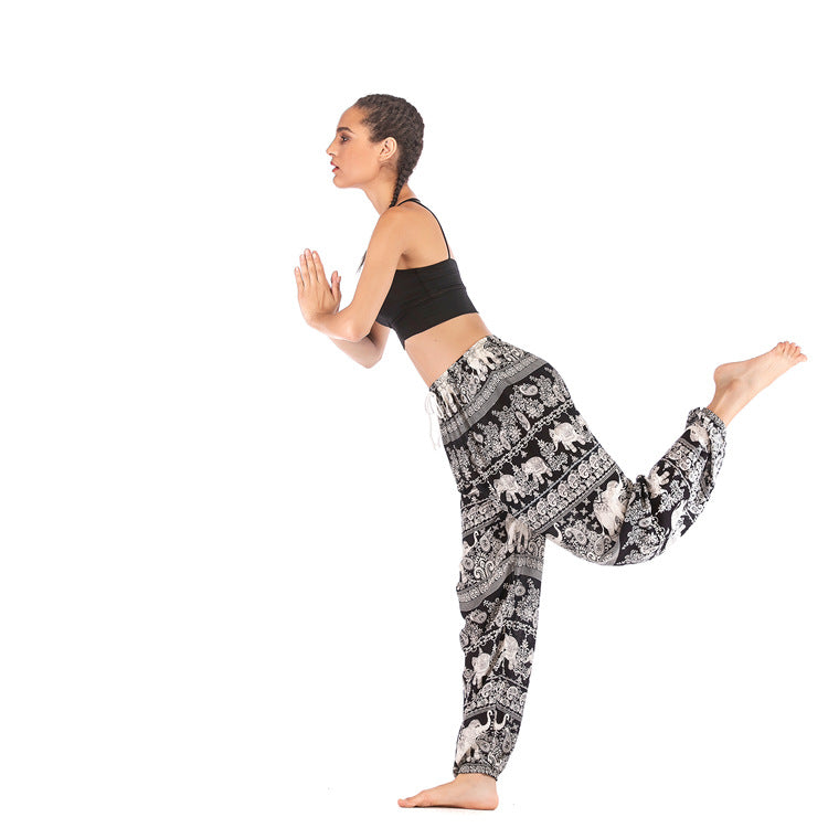 Women's Bohemian Thailand Elephant Yoga Bloomers Clothes Casual Pants