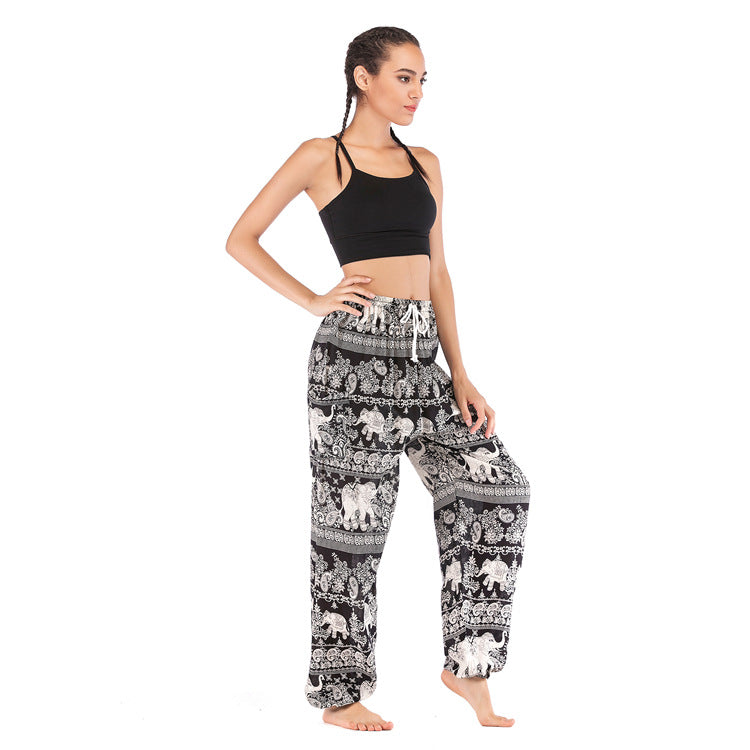 Women's Bohemian Thailand Elephant Yoga Bloomers Clothes Casual Pants