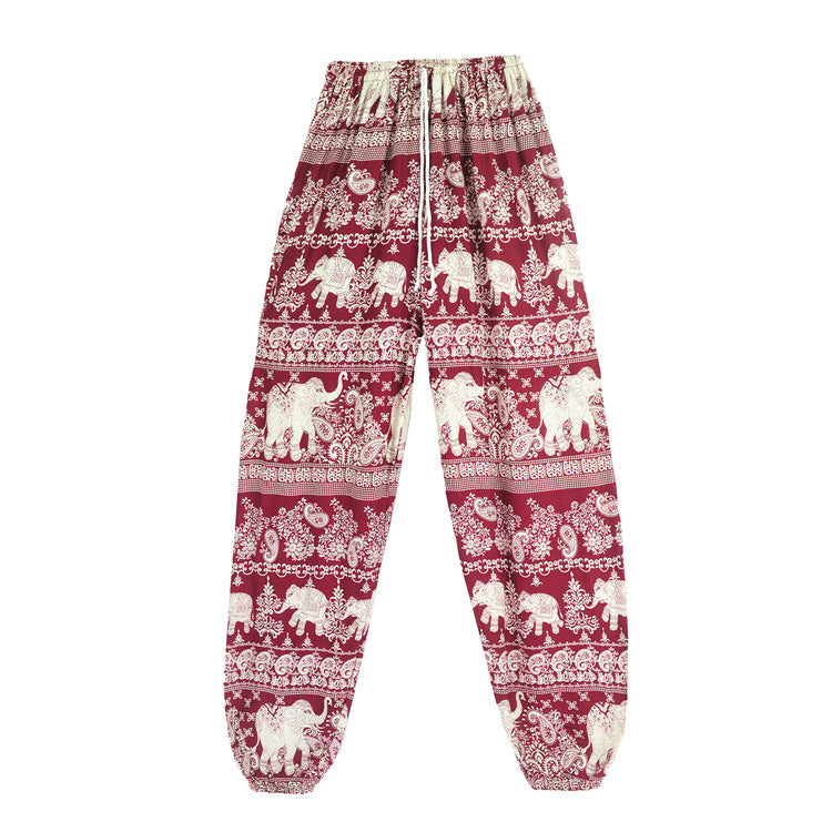 Women's Bohemian Thailand Elephant Yoga Bloomers Clothes Casual Pants