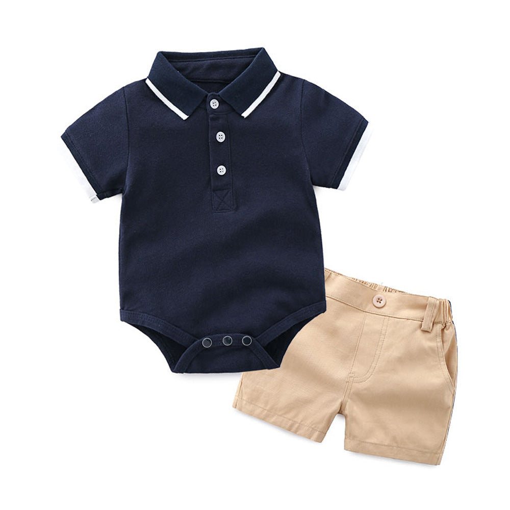 Summer Two-color T-shirt Romper Cotton Short Sleeve Top Pants Two-piece Children's Suit