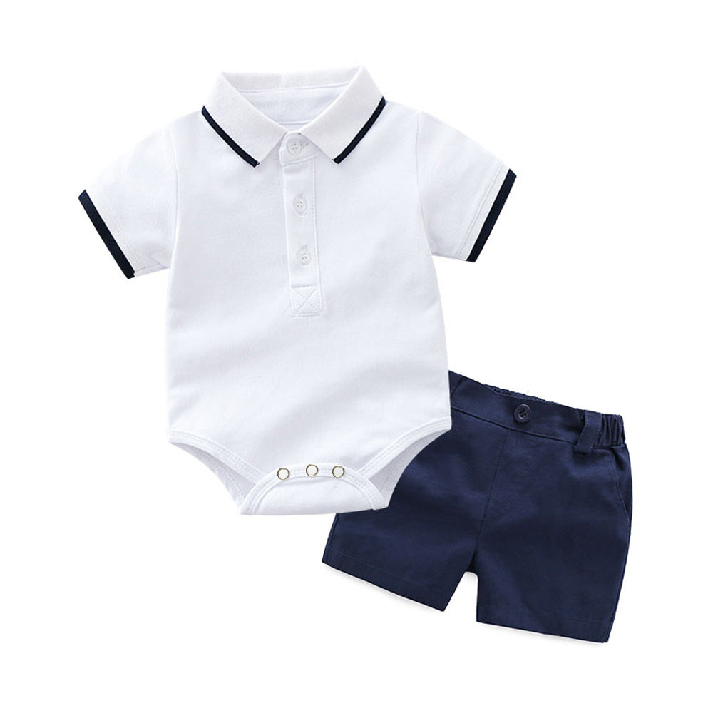 Summer Two-color T-shirt Romper Cotton Short Sleeve Top Pants Two-piece Children's Suit