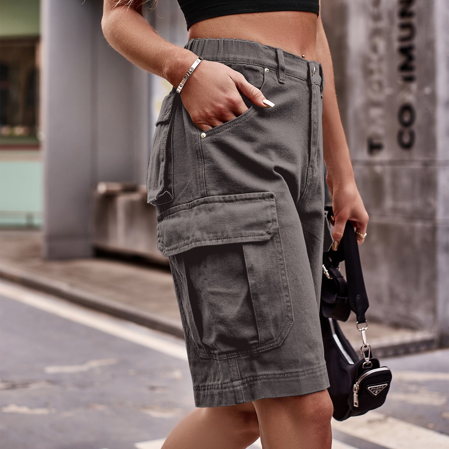 Women's Summer Elastic Waist Denim Cargo Trendy Pants