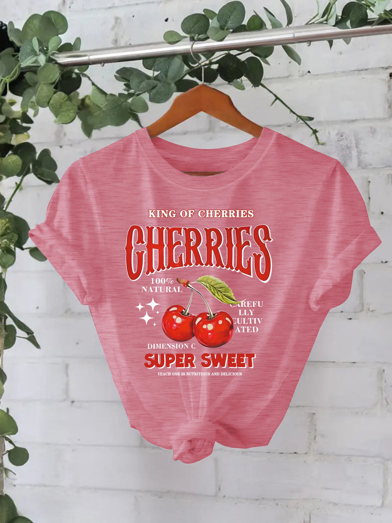 Cherry Fruit Printed Sleeve Loose Fashion Women's T-shirt