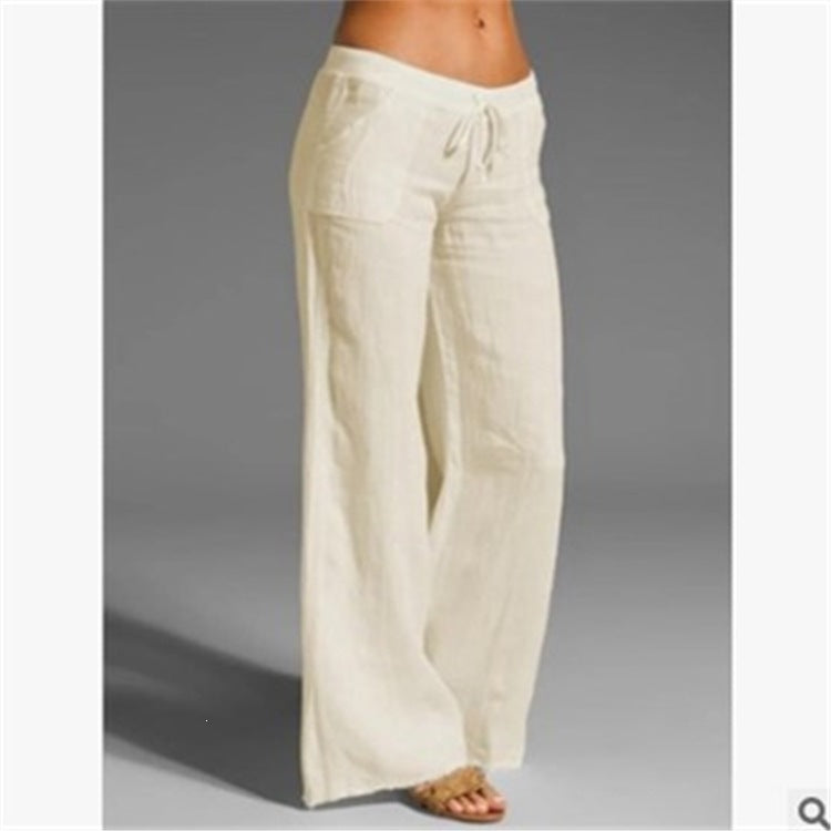 Women's High Waist Wide Leg Cotton Linen Casual Pants