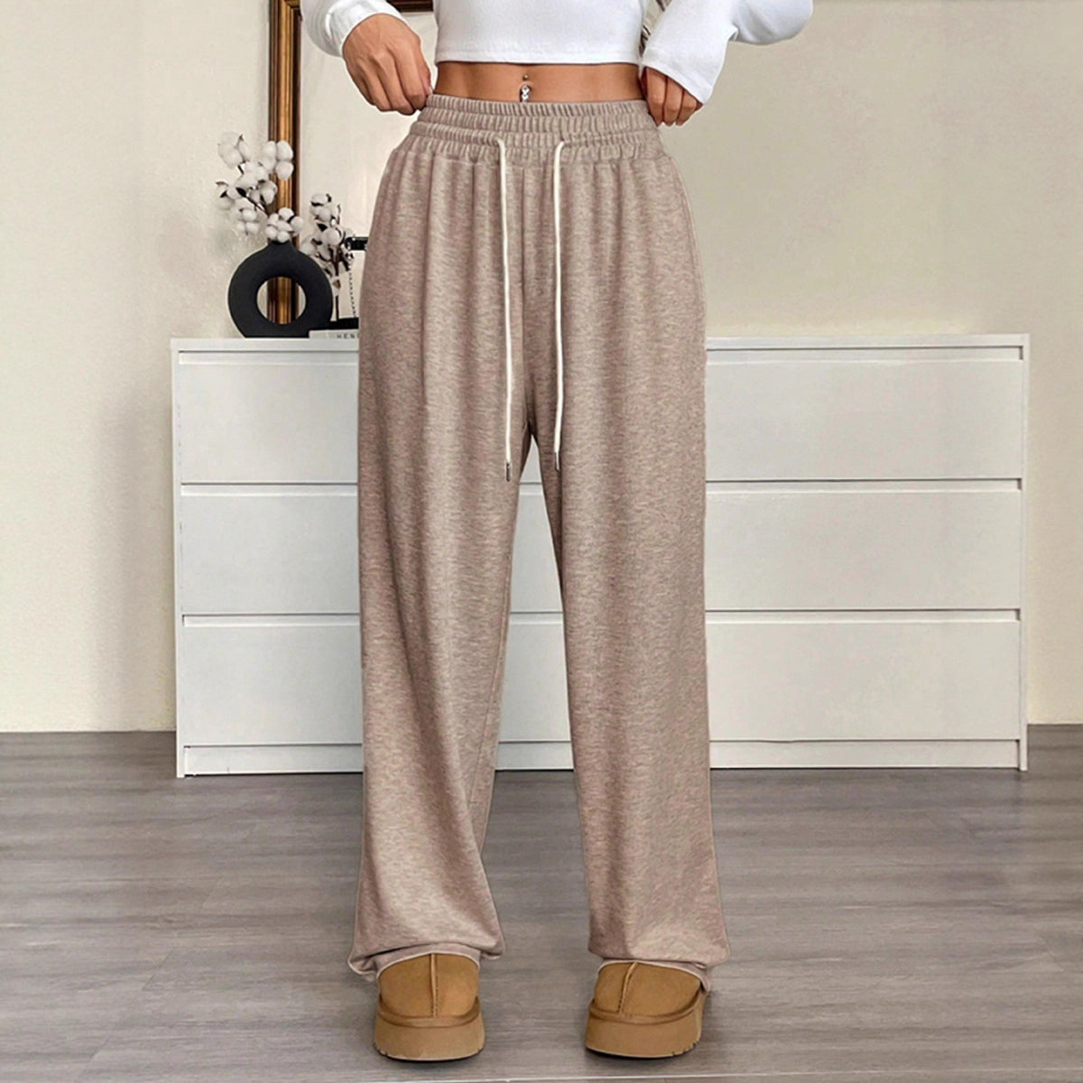 Keep Warm High Waist Pocket Loose Casual Pants