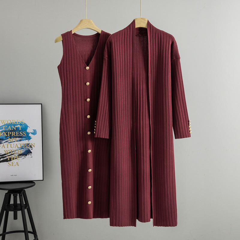 Women's Style Long Knitted Elegant Dress Two-piece Suits