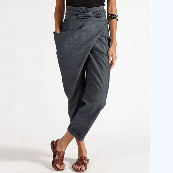 Durable Women's Irregular Lace Up Cropped Casual Pants