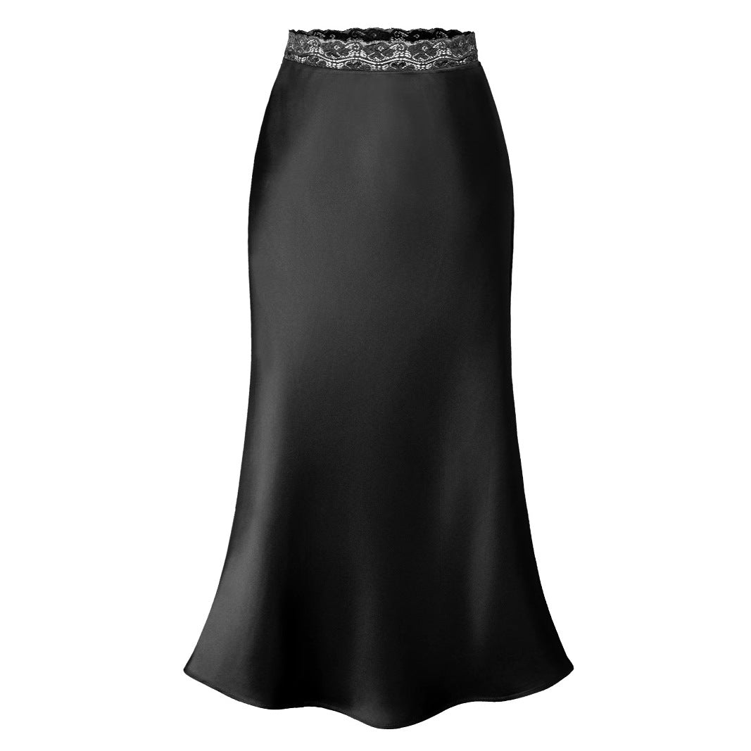 Women's Lace Waist Satin Fashionable Sexy Elastic Skirts