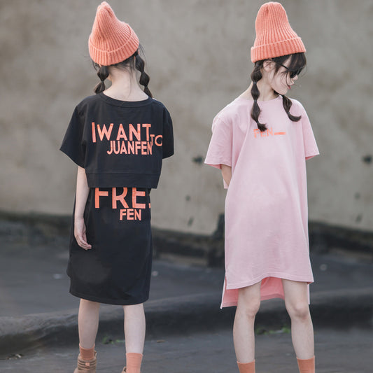 T-shirt Skirt Summer Korean Style Trendy Casual Loose Short Sleeves Children's Dress