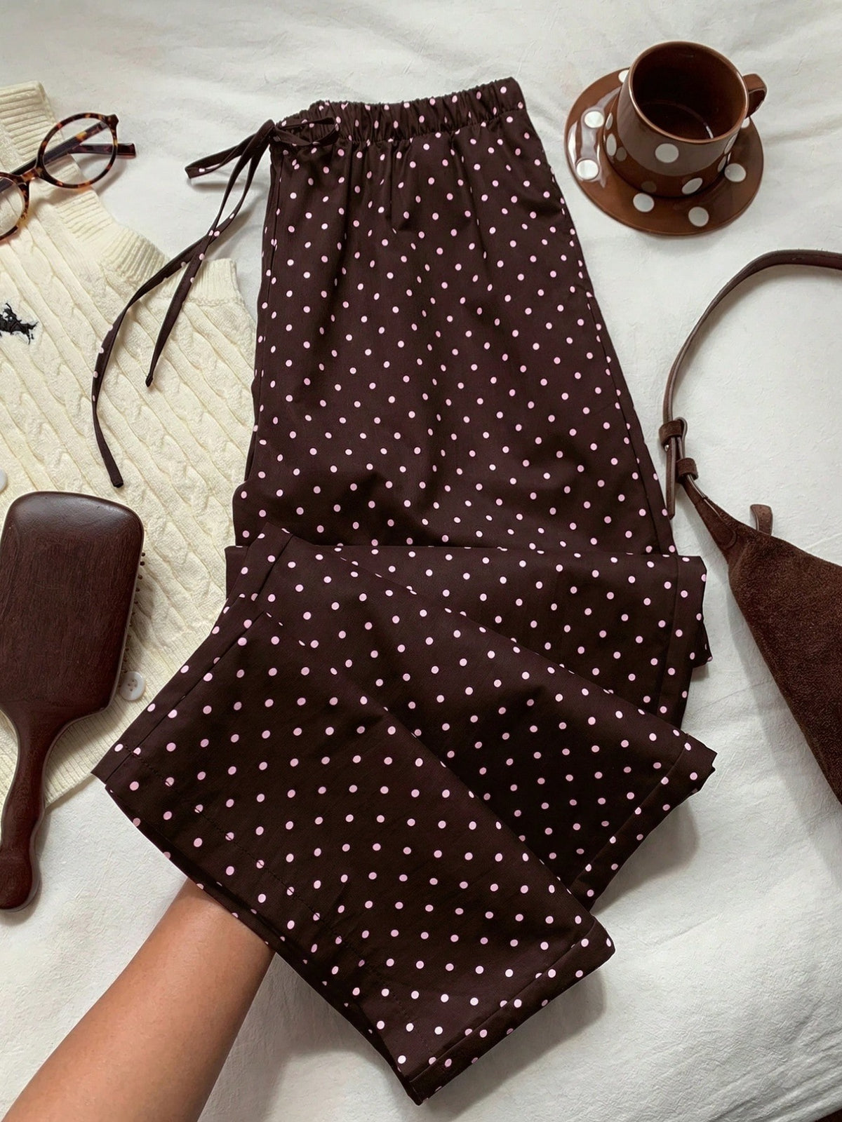 Fashion Slimming Straight Draping Thin Polka Casual Pants