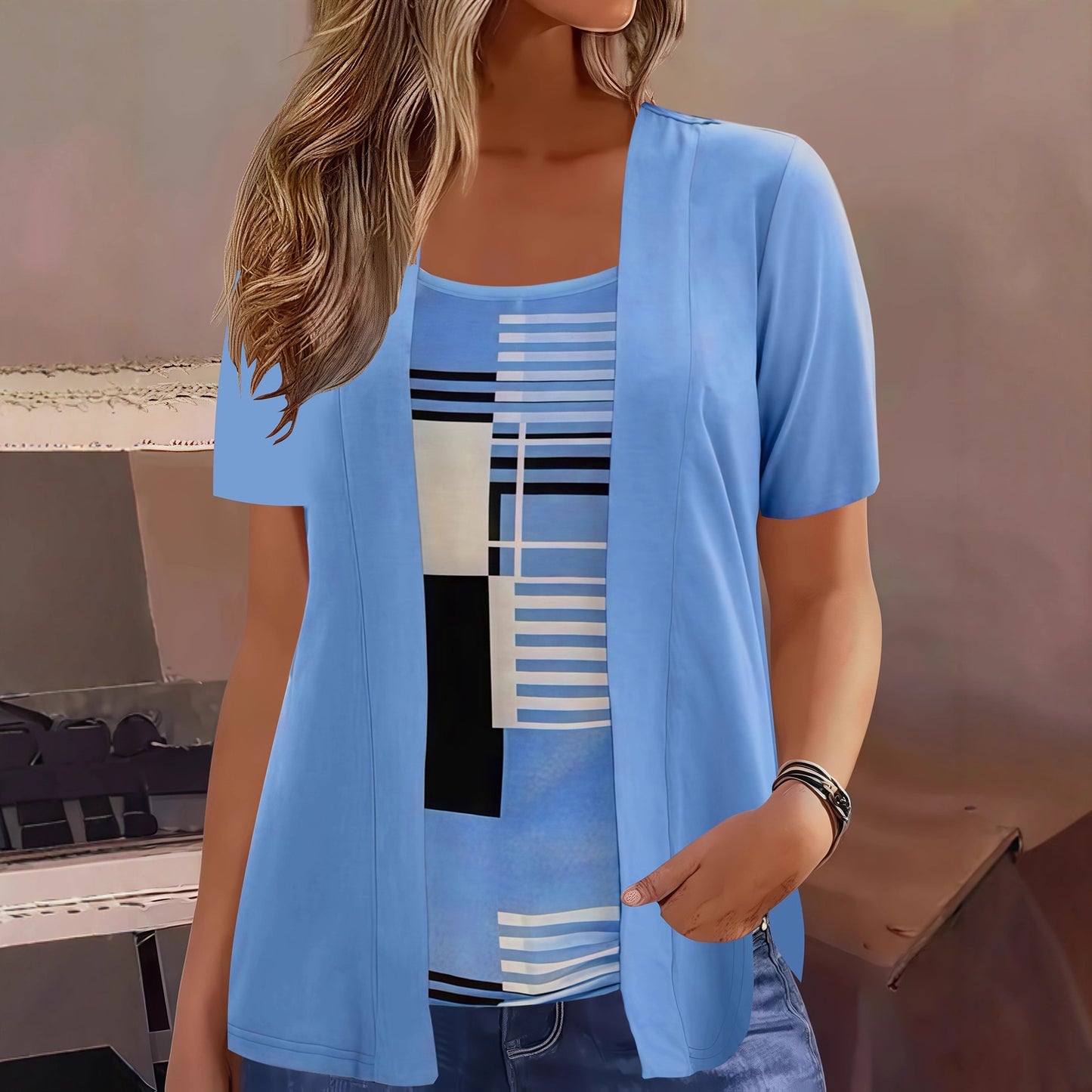 Women's Fashion Stitching Fake Two-piece Design Clothing