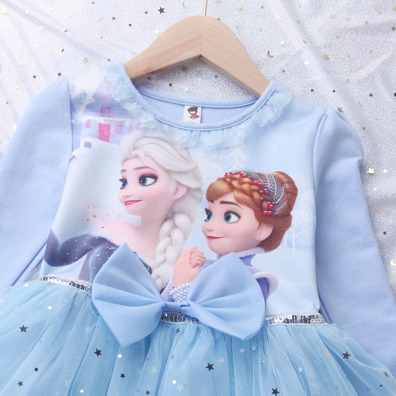 Children's Elsa Long Sleeve Cotton Autumn Clothes Tulle Tutu Children's Dress