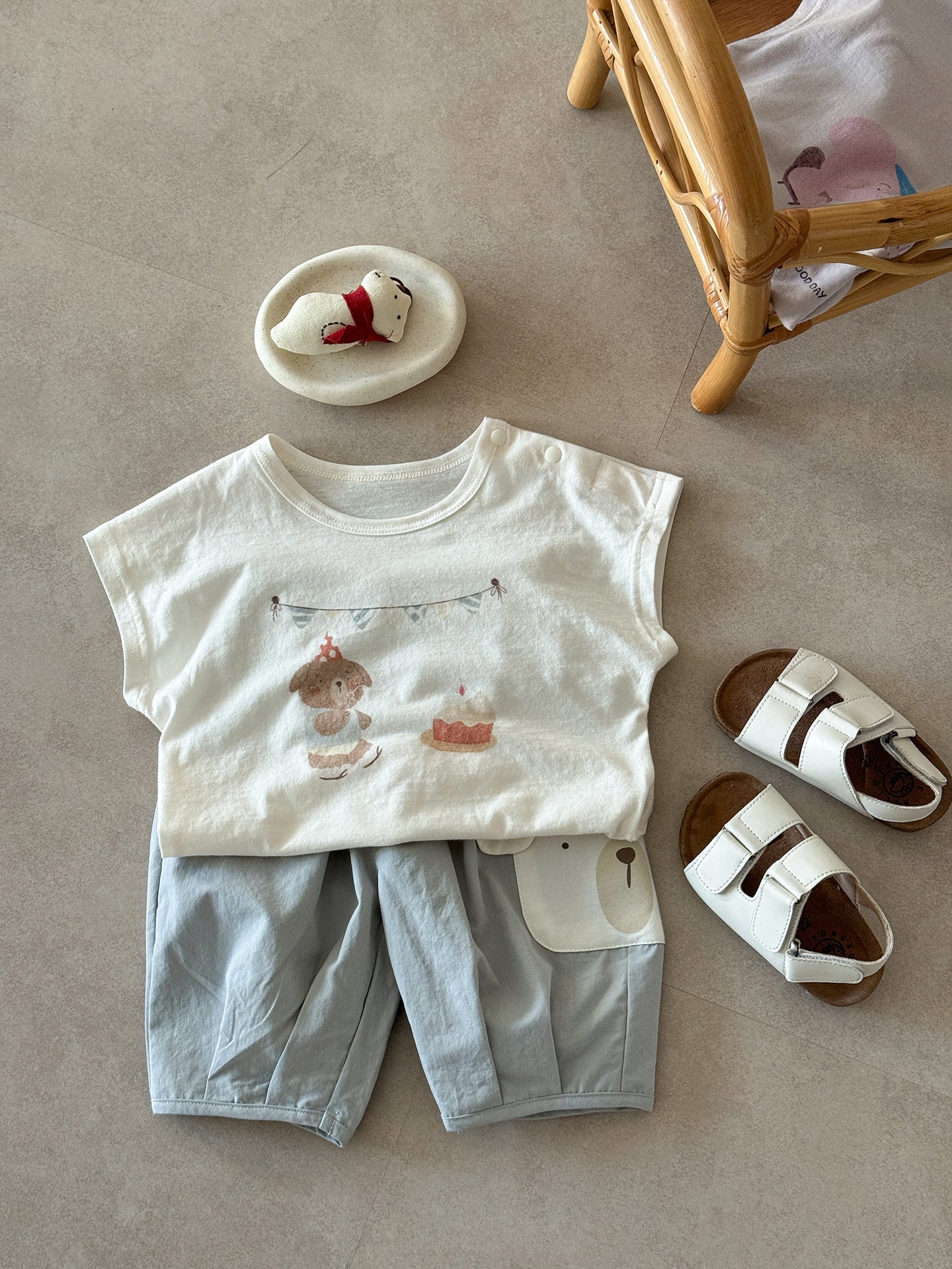 Men's Cute Cartoon Vest T-shirt Clothes Casual Cropped Children's Suit