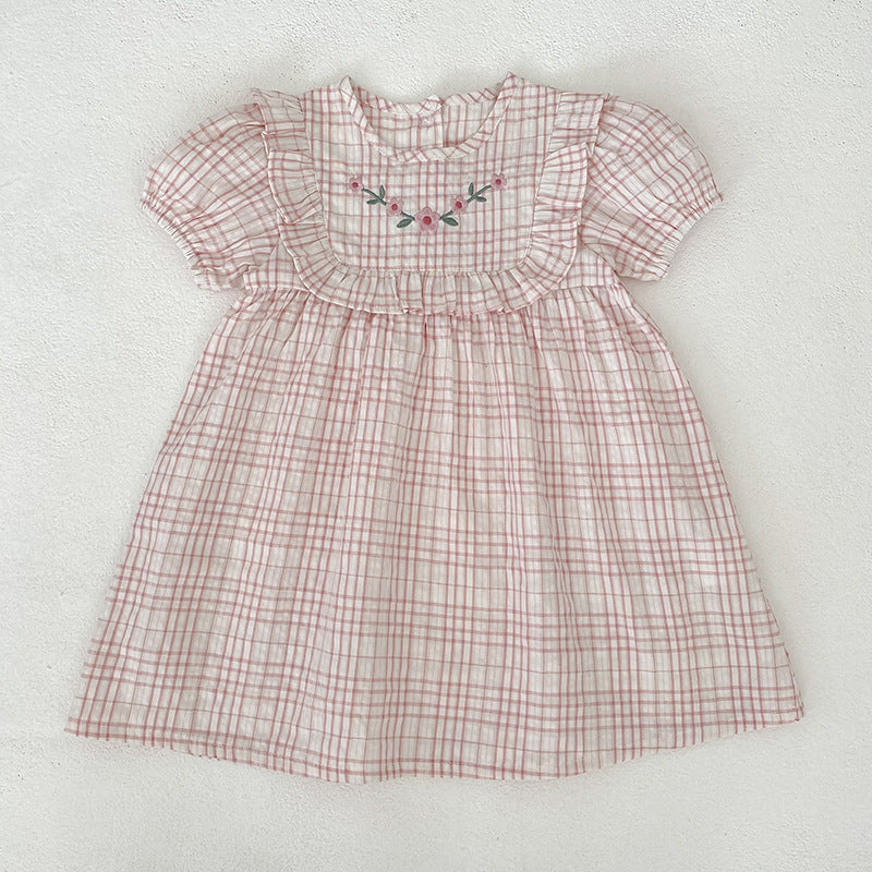Short Sleeve Plaid Rompers Romper Sisters Children's Dress