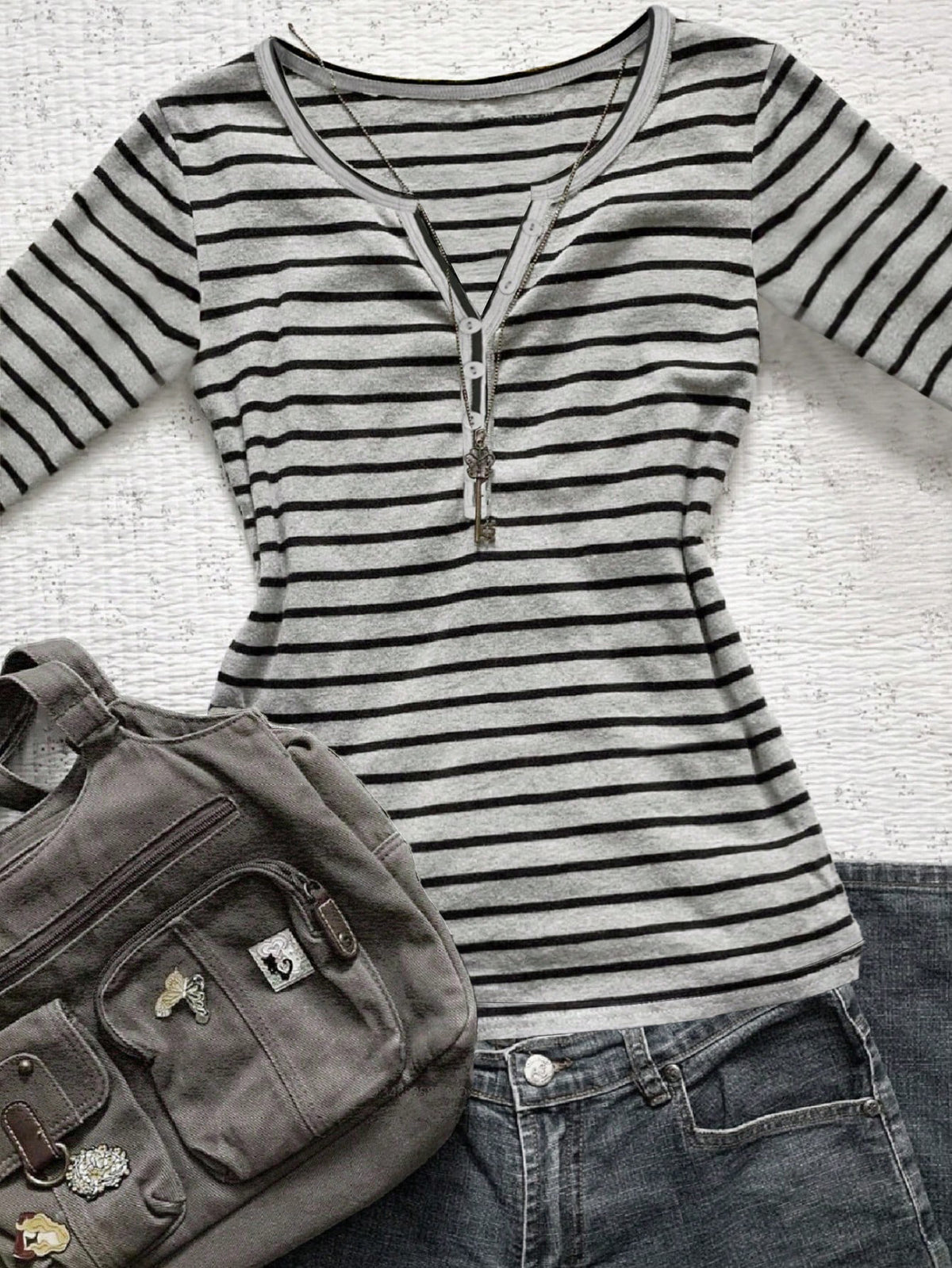 Women's Striped Long-sleeved Casual Slim Fit Slimming Korean Style Women's T-shirt
