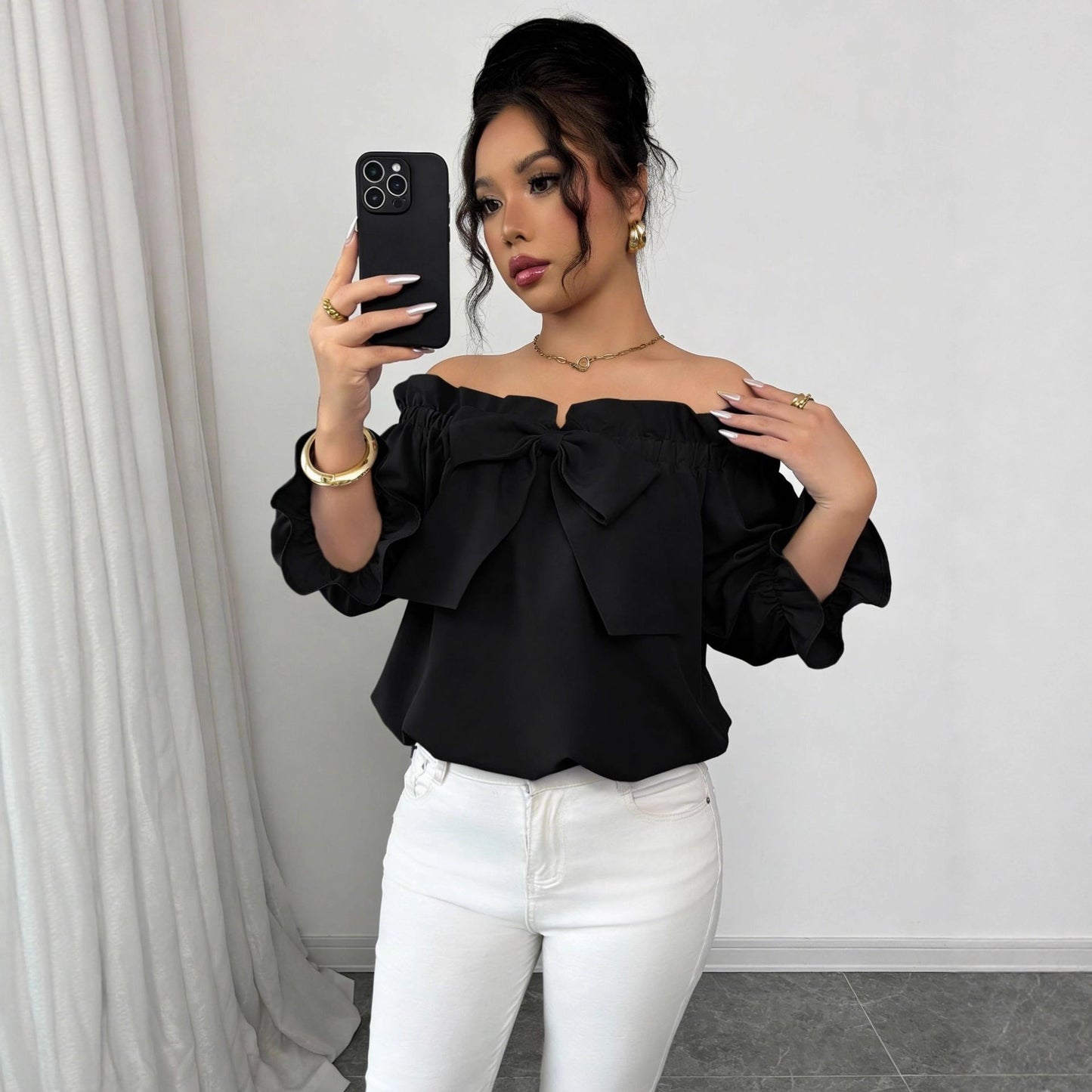 Cool Durable Creative Women's Ruffled Bow Tops