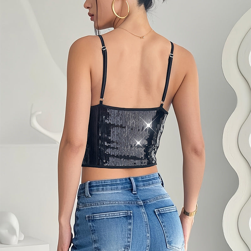 Women's Seamless Sequin Sling Inner Match Beautiful Back Tops