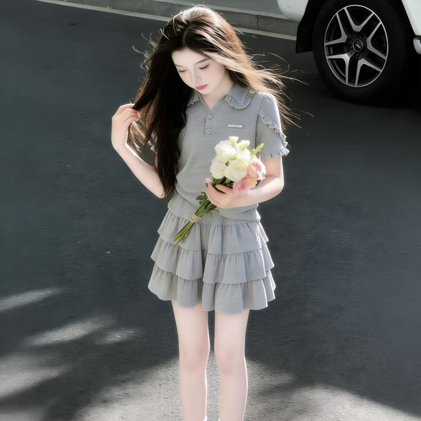 Children's Collar Short Sleeve Cake Dress Skirt Summer Children's Suit