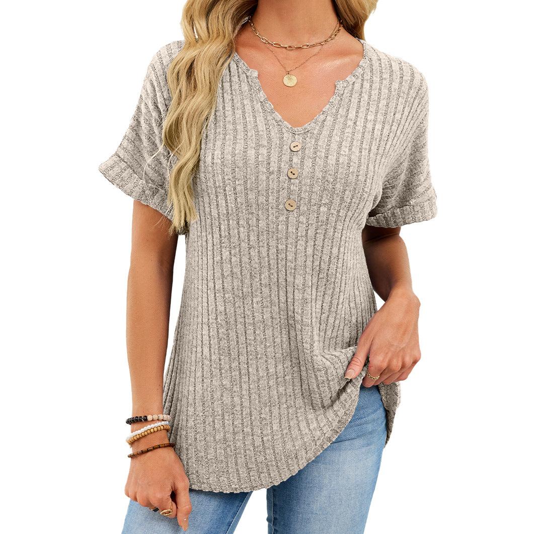 Solid Color Button Loose Sunken Stripe Shorts