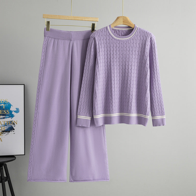 Women's Idle Style Twist Stripes Loose Wide Leg Fashion Casual Suit
