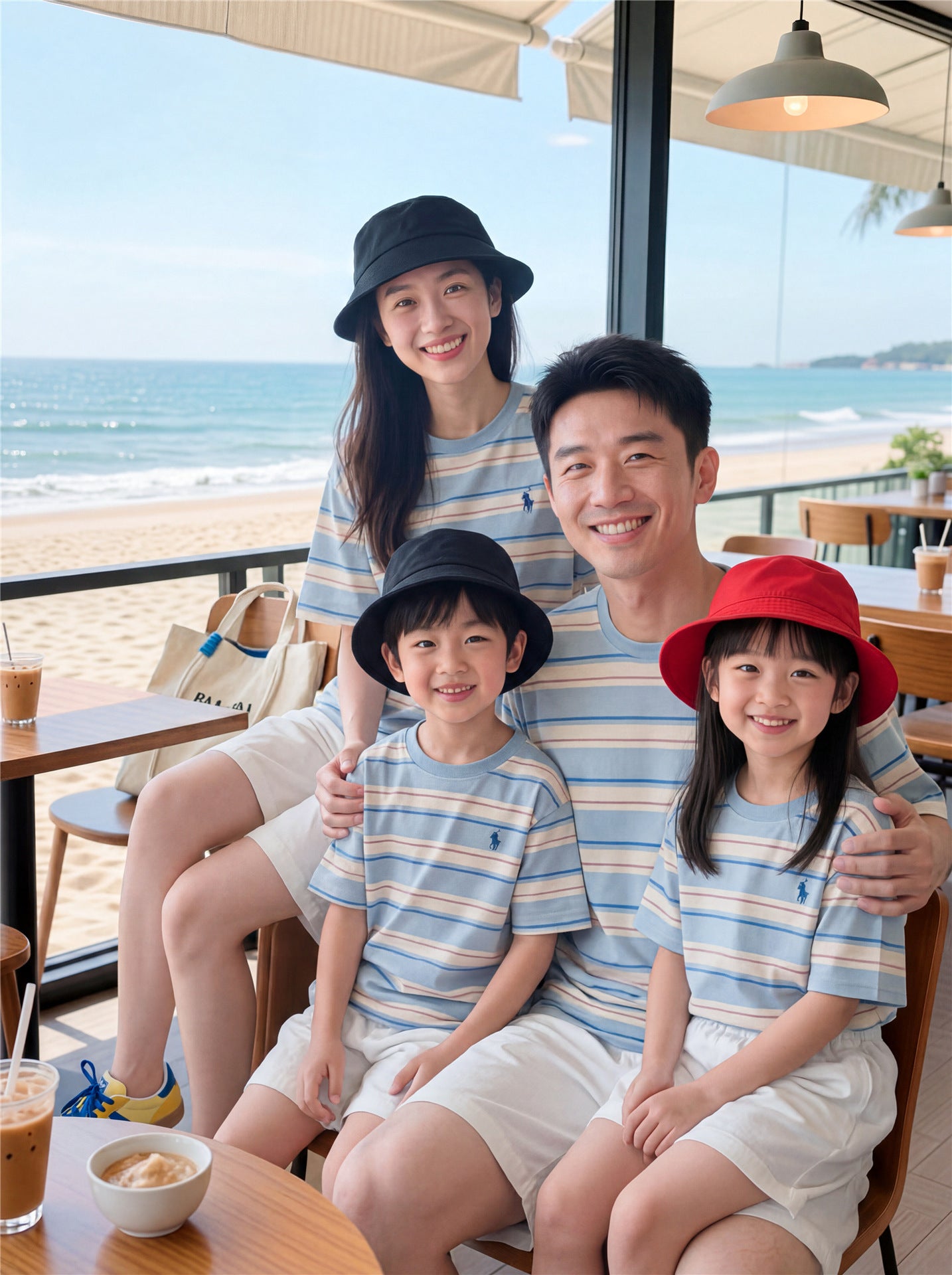 Summer Seaside Style Travel Holiday T-shirt Family Of Three Four Parent-child Outfit