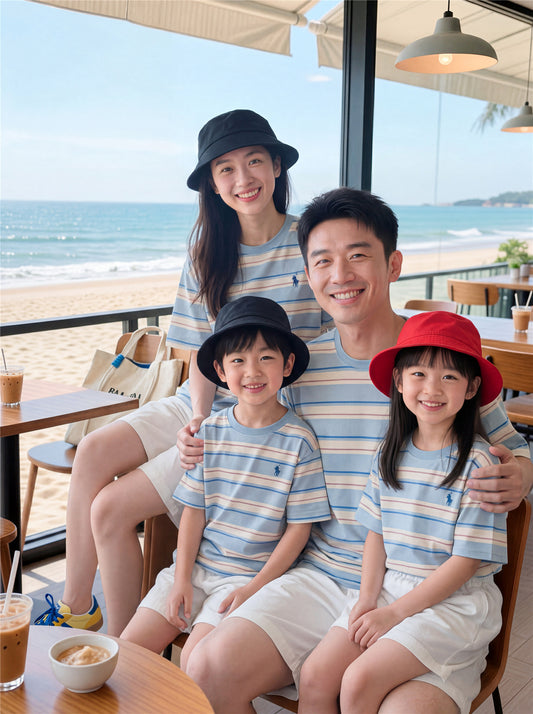 Summer Seaside Style Travel Holiday T-shirt Family Of Three Four Parent-child Outfit