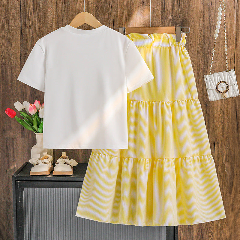 Bow Short-sleeved Shirt Bohemian Style Tiered Children's Suit