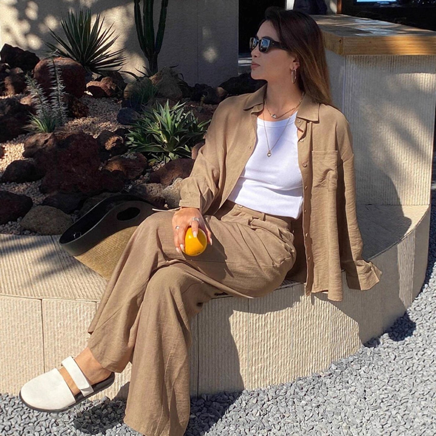 Women's Spring Button Loose Two-piece Set Suits