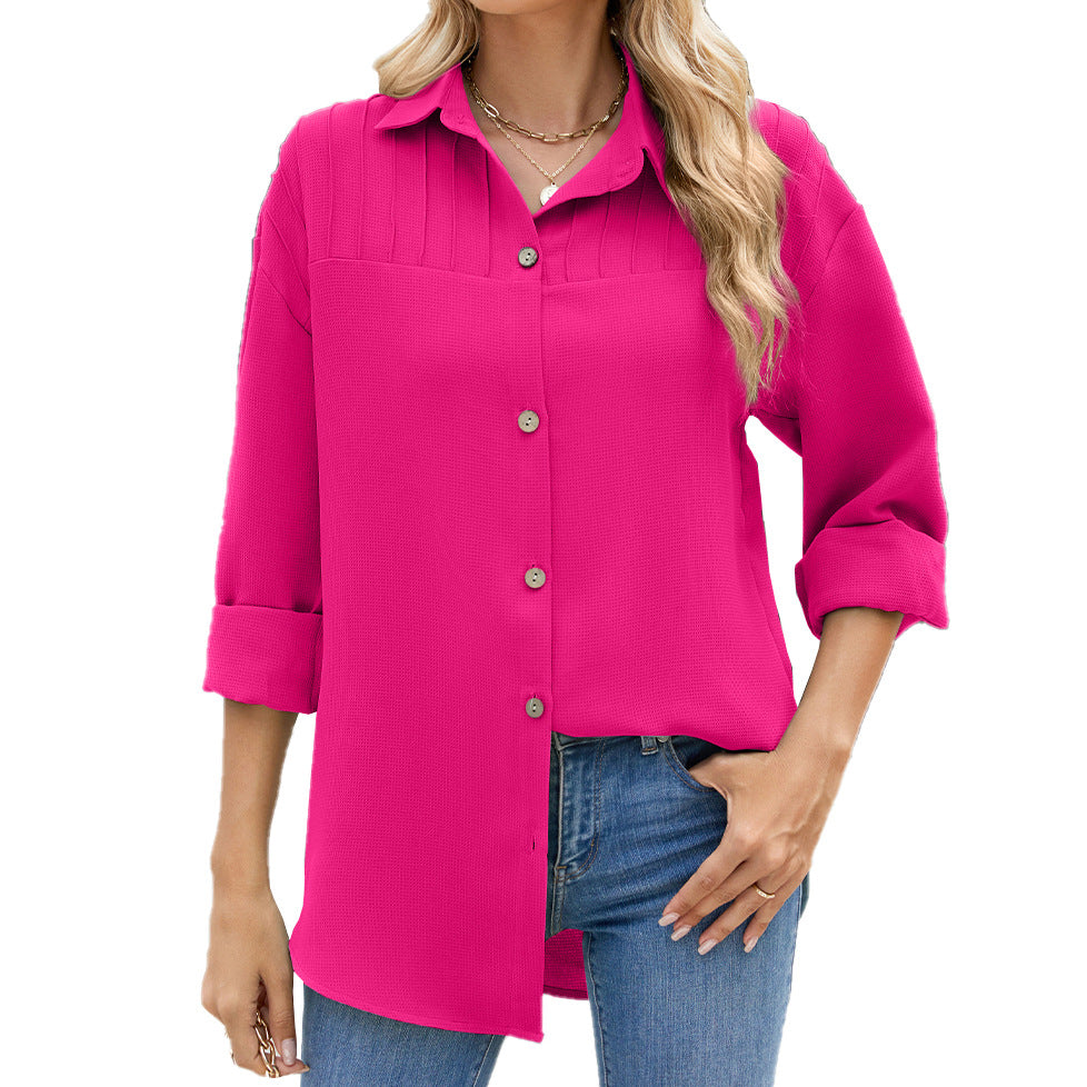 Women's Stripes Lapel Button Long Sleeve Loose-fitting Blouse