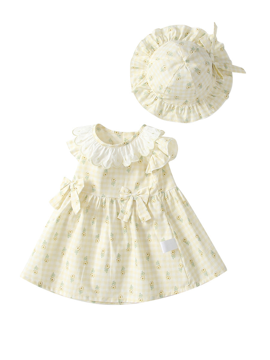 Children's Clothing Summer Skirt Lace Collar Sunflower Bow Children's Dress