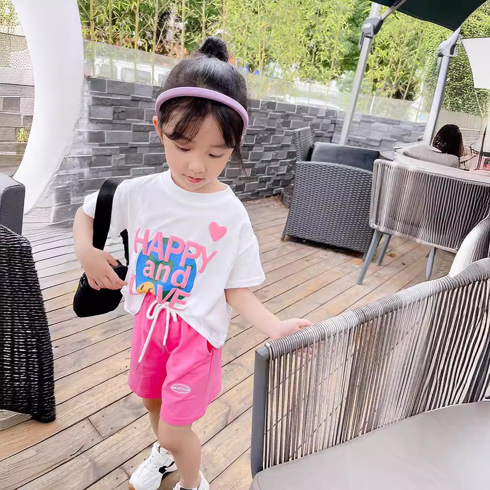 Children's Sleeve Sports Set Summer Casual Letter Printed T-shirt Shorts Two-piece Children's Suit