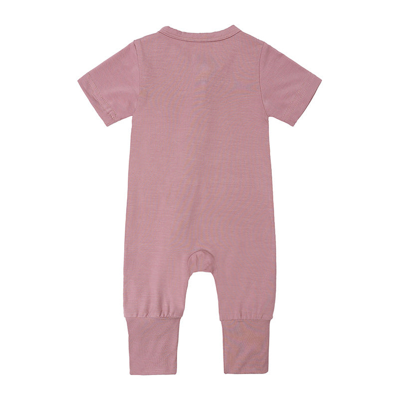 Jumpsuit Summer Bamboo Fiber Style Short Sleeve Male Female Jumpsuit, Climbing Suit