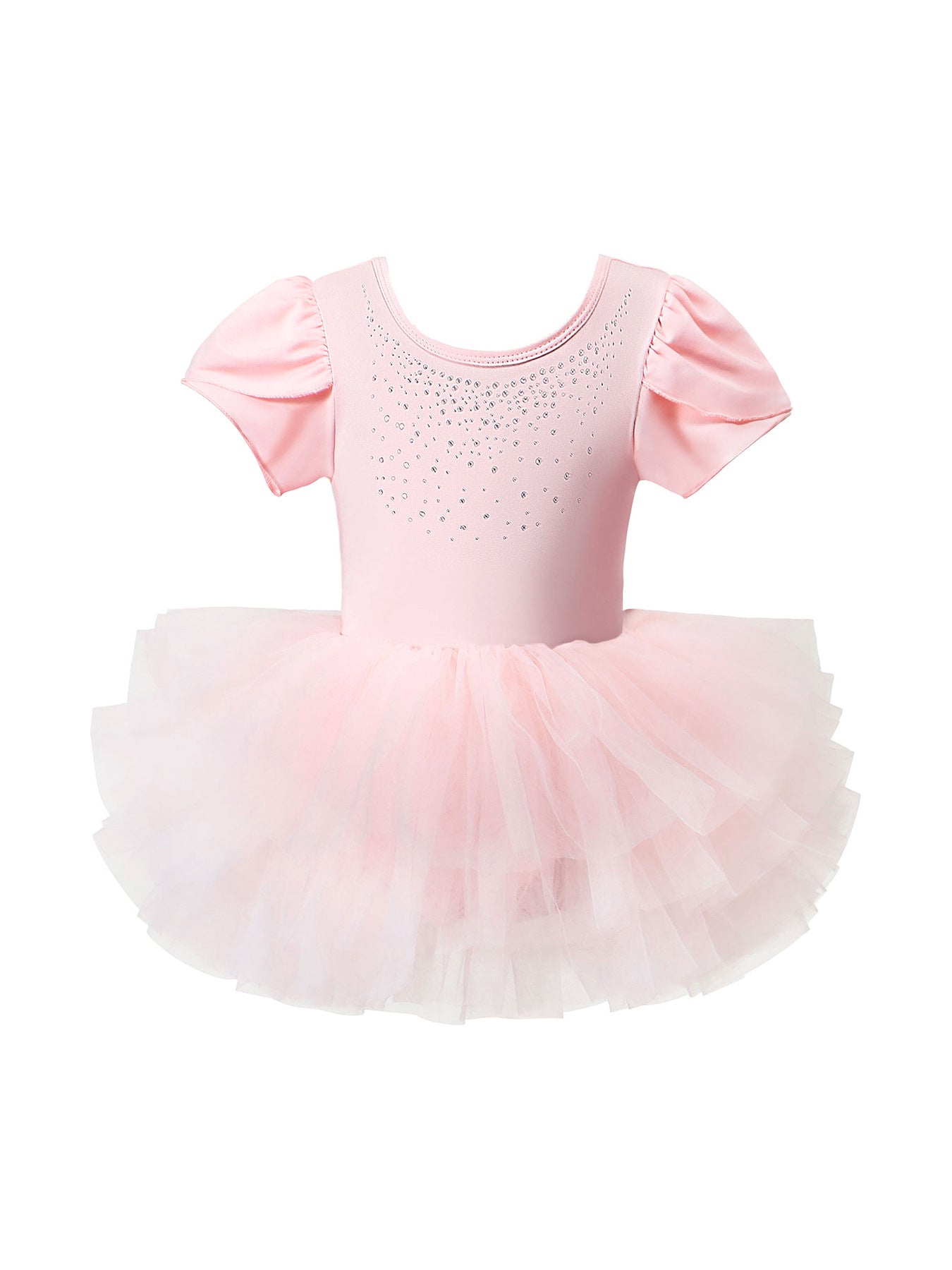 Children's Dance Fungus Short Sleeve Hot Drilling Back Cross Tulle Skirt Children's Dress