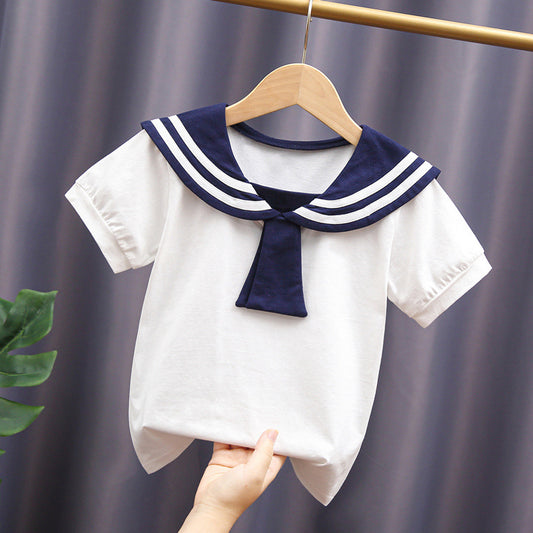Children's Summer Thin Cotton Navy Style Top Children's T-shirt