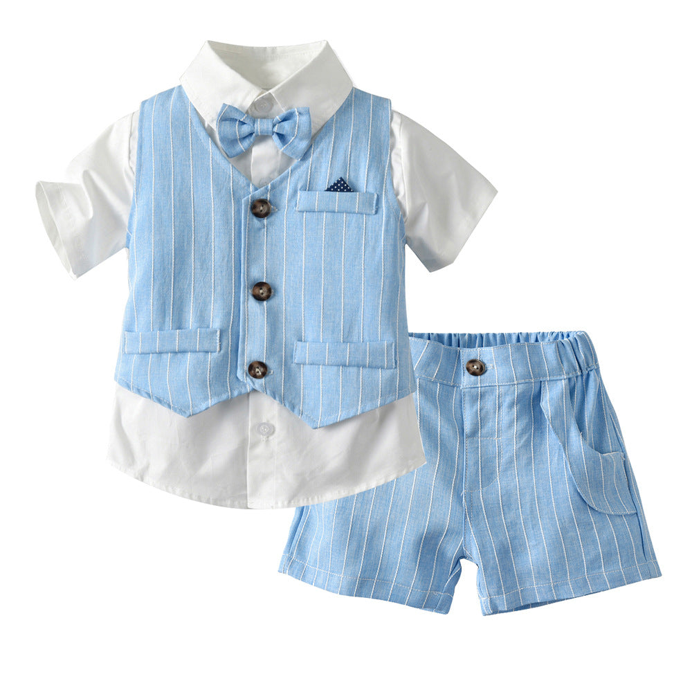 Men's & Children's Summer Striped Vest Short-sleeved Shirt Casual Shorts Three-piece Korean Children's Suit