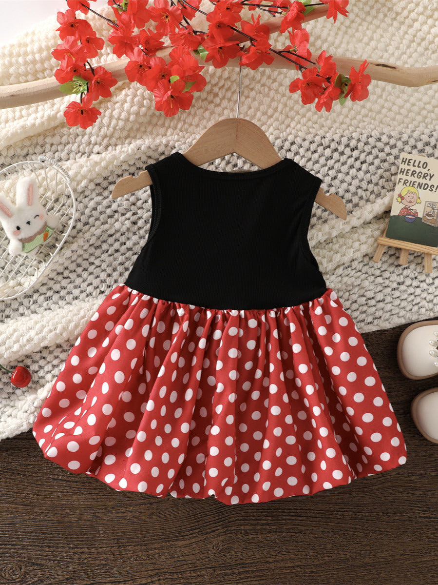 Children's Polka Dot Bow Sleeveless Vest Princess Children's Dress
