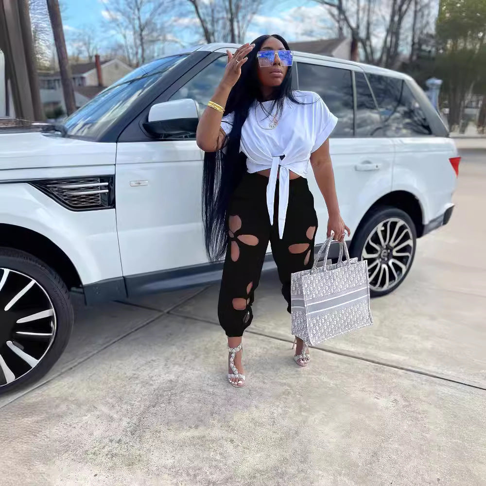 Fashion Creative Unique Women's Ripped Trousers Casual Pants