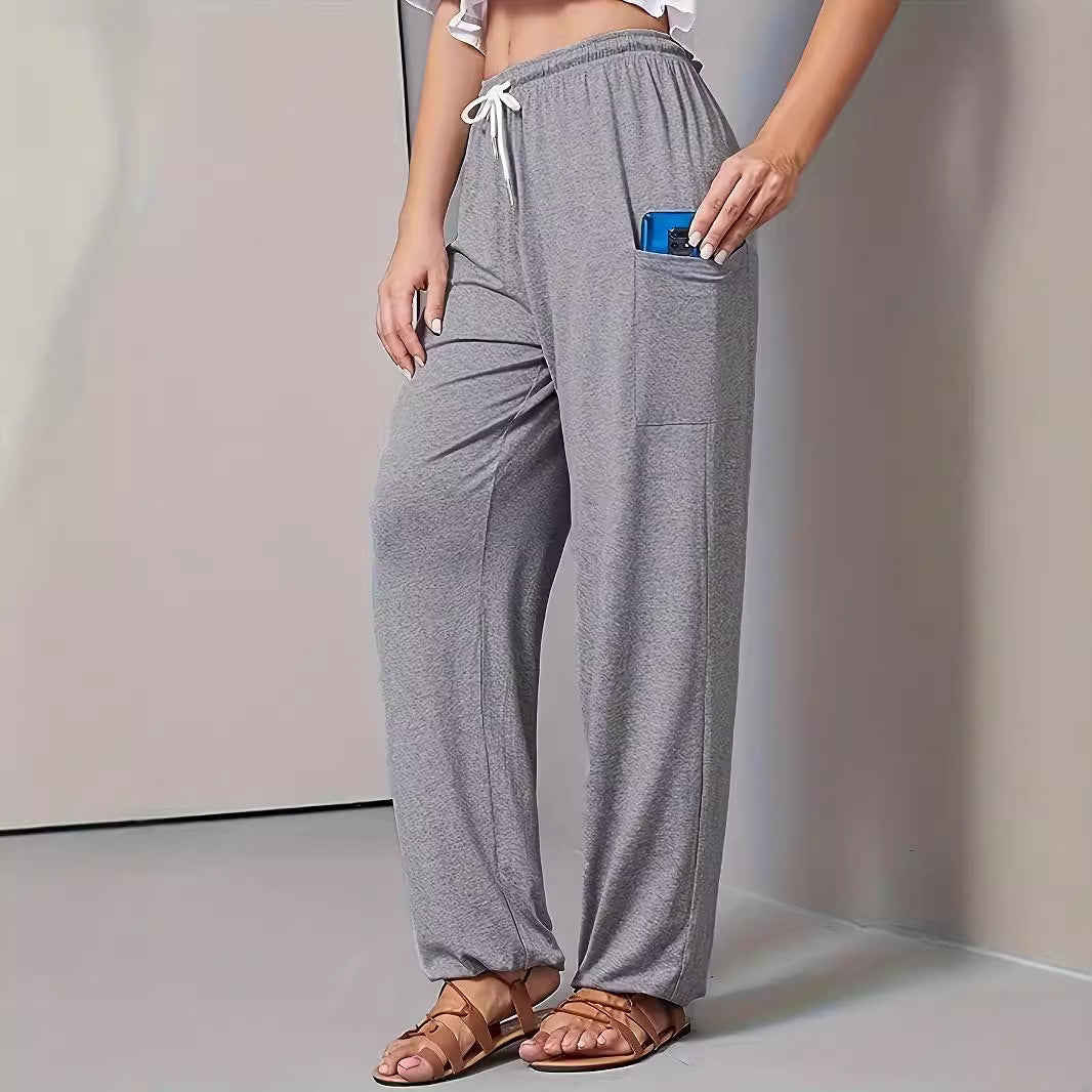 Women's Drawstring High Waist Harem Yoga Side Plug Pocket Wide Leg Casual Pants