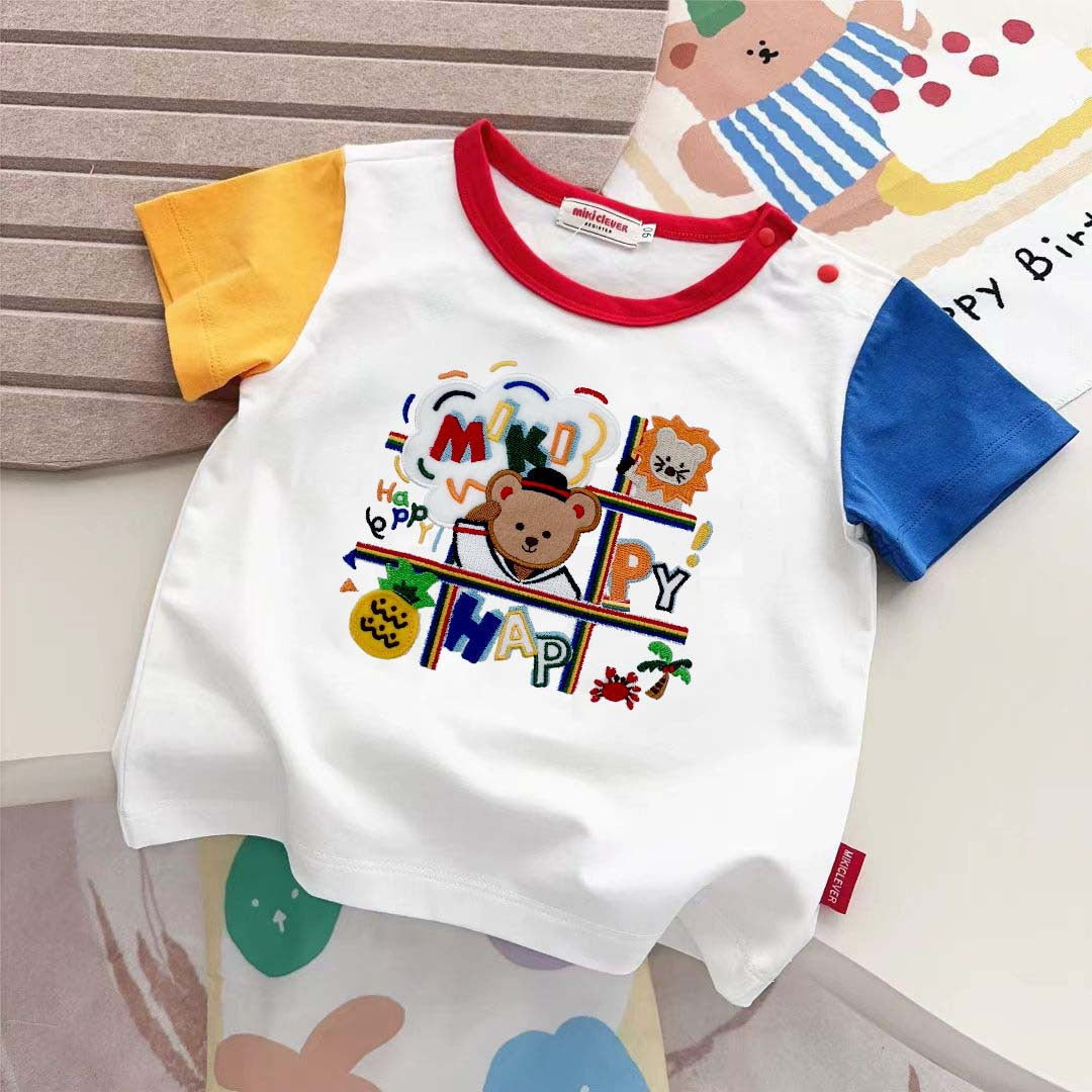Children's Style Summer Short Sleeve Cute Bear Embroidered Children's T-shirt