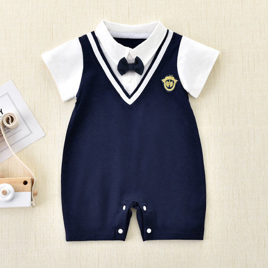 Jumpsuit Summer Born Boy Lapel Thin Breathable Romper Short Sleeve Jumpsuit, Climbing Suit