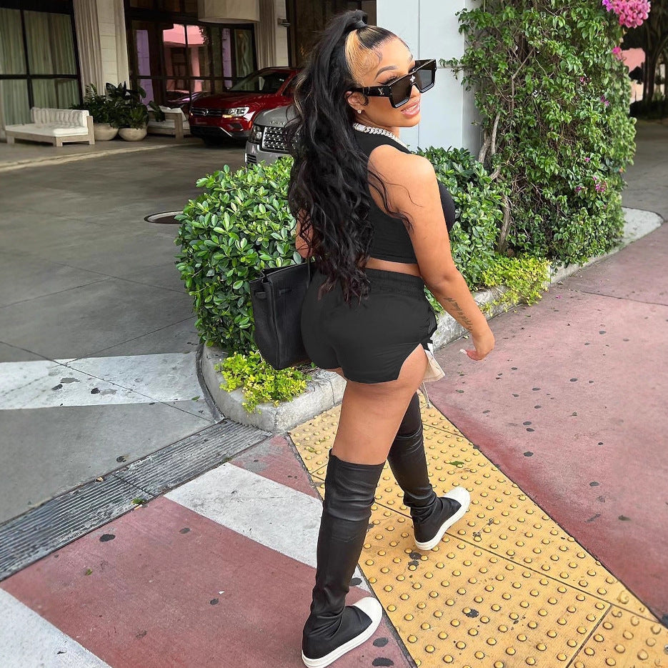 Hot Summer Sleeveless T-shirt Side Slit Suits