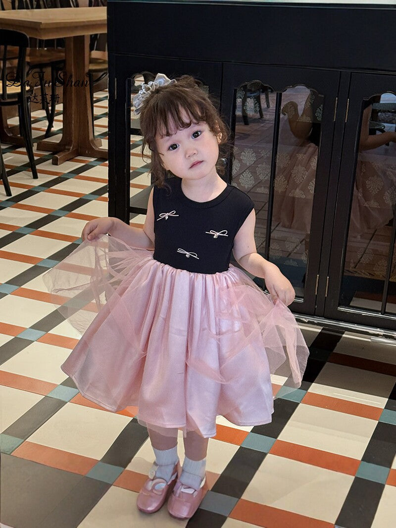 Summer Princess Sleeveless Contrast Color Mesh Children's Dress