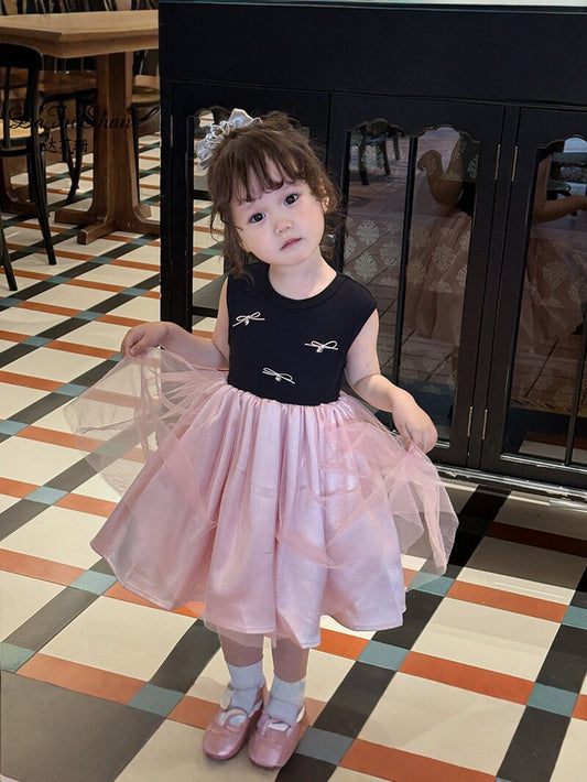 Summer Princess Sleeveless Contrast Color Mesh Children's Dress