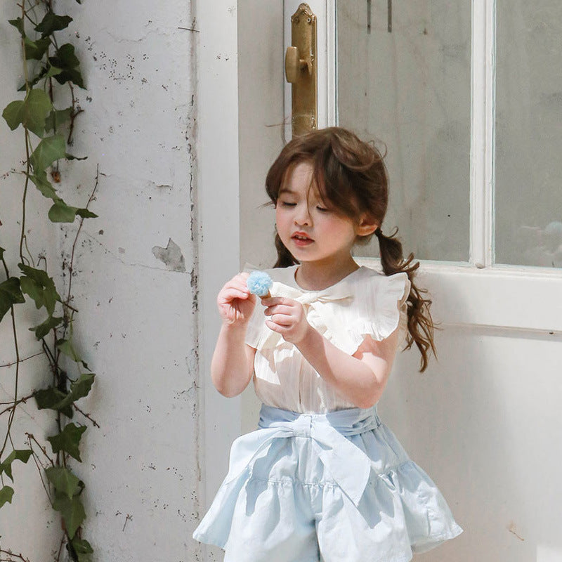 Children's Summer Strawberry Shan Clothing Bow Lapel Children's T-shirt