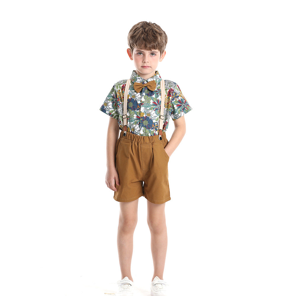Children's Clothing Boy's Beach Wind Flower Shirt Outfit Children's Suit